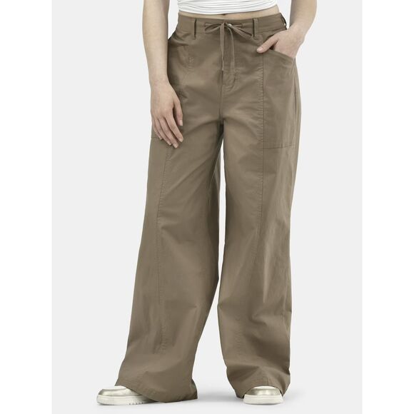No Boundaries Pants - No Boundaries Women's Wide Leg Brown Drawstring Pants S(4-6)